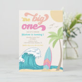 Big One Surfing Invitation | Girl Surfing Invitati Kaart (Staand voorkant)