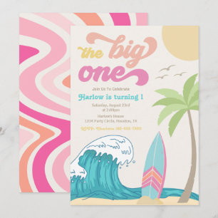 Big One Surfing Invitation   Girl Surfing Invitati Kaart