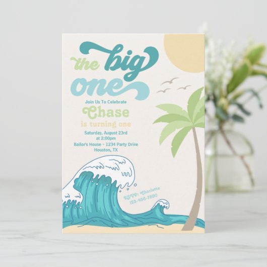 Big One Surfing Invitation | Uitnodiging voor Big  (Staand voorkant)