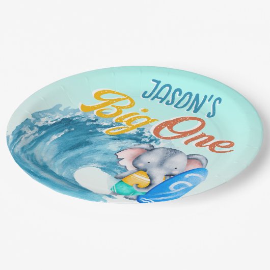 Big One surfstrand 1e verjaardagsfeestje olifant Papieren Bordje (Gekanteld)