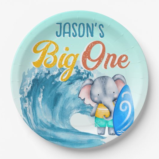 Big One surfstrand 1e verjaardagsfeestje olifant Papieren Bordje (Voorkant)
