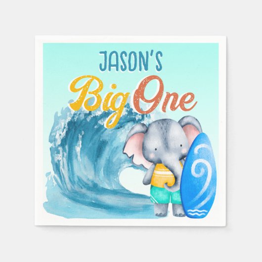 Big One surfstrand 1e verjaardagsfeestje olifant Servet (Voorkant)