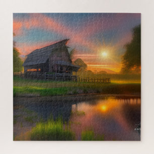 Big Open Barn op boerderij bij zonsopgang Legpuzzel