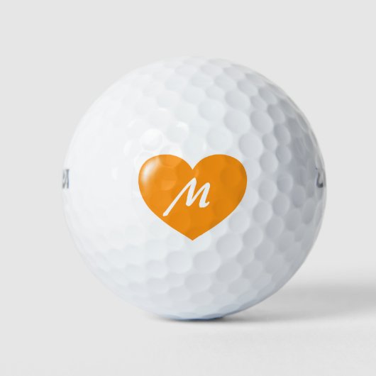 Big Oranje Heart Monogram Sjabloon Golfballen (Voorkant)