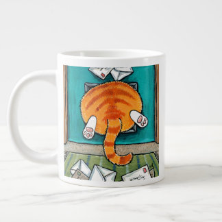 Big Oranje Tabby Cat in Cat Flap Coffee Mok