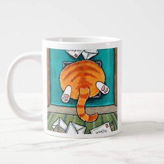 Big Oranje Tabby Cat in Cat Flap Coffee Mok (Links)
