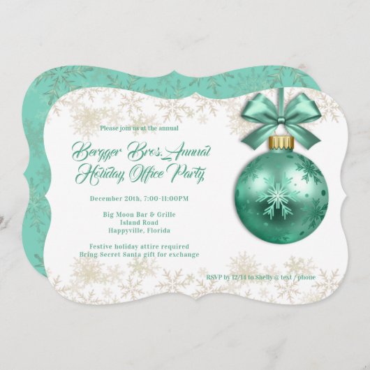 Big Ornament Green Kerstfeestdag Kantoor Kaart (Voorkant / Achterkant)