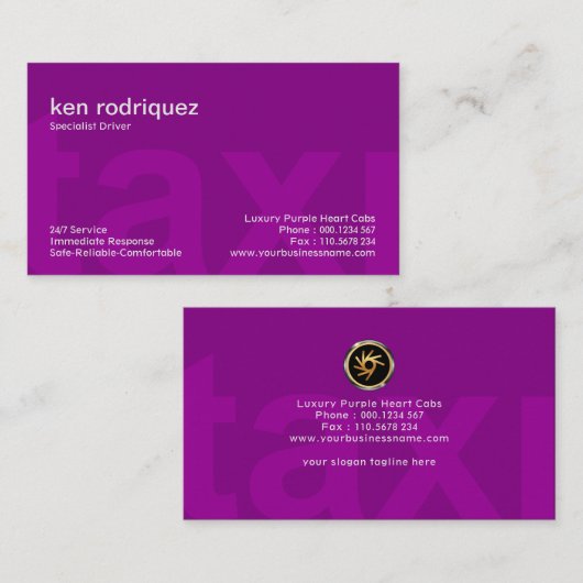 Big Paarse Taxi letters Simple Elegant Taxi Driver Visitekaartje (Voorkant / Achterkant)