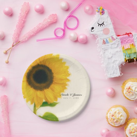 Big Painted Zonnebloem Rustieke Country Party Papieren Bordje (Feest)