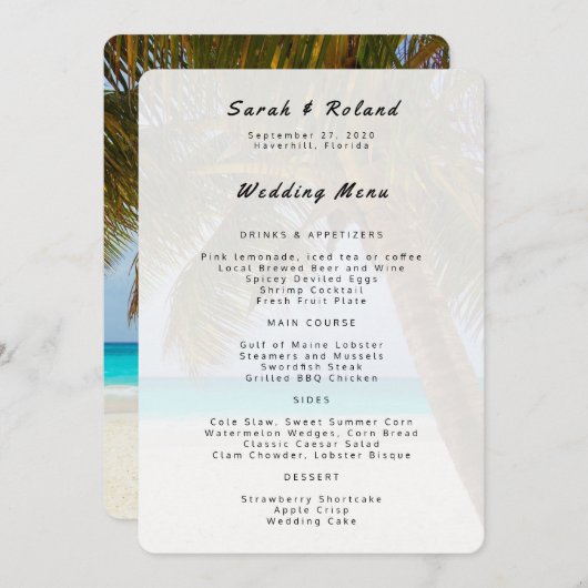 Big Palm Tree Specialty Paper Menu Sjabloon (Voorkant / Achterkant)