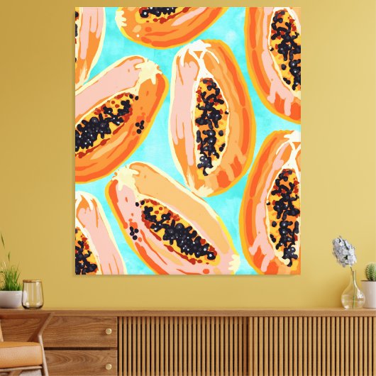Big Papaya Waterverf schilderen, tropische vruchte Canvas Afdruk (Insitu (Woonkamer))