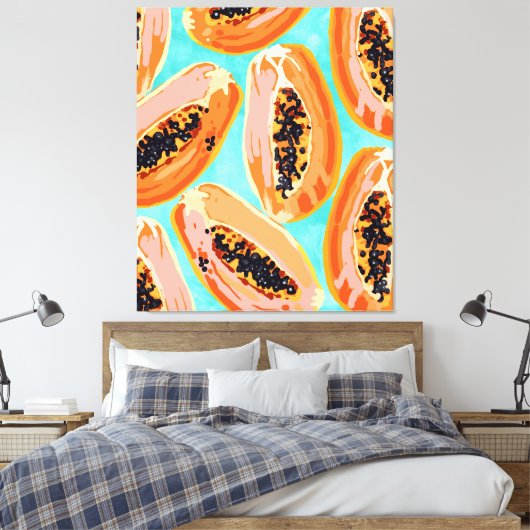 Big Papaya Waterverf schilderen, tropische vruchte Canvas Afdruk (Insitu (Slaapkamer))