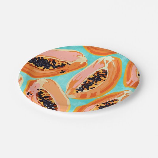 Big Papaya Waterverf schilderen, tropische vruchte Papieren Bordje (Gekanteld)