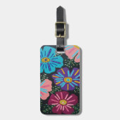 Big Pastel Flowers op Black Bagagelabel (Voorkant verticaal)