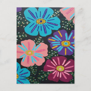 Big Pastel Flowers op Black Briefkaart