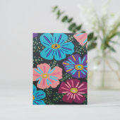 Big Pastel Flowers op Black Briefkaart (Staand voorkant)