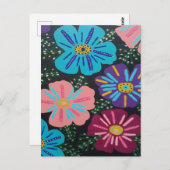 Big Pastel Flowers op Black Briefkaart (Voorkant / Achterkant)