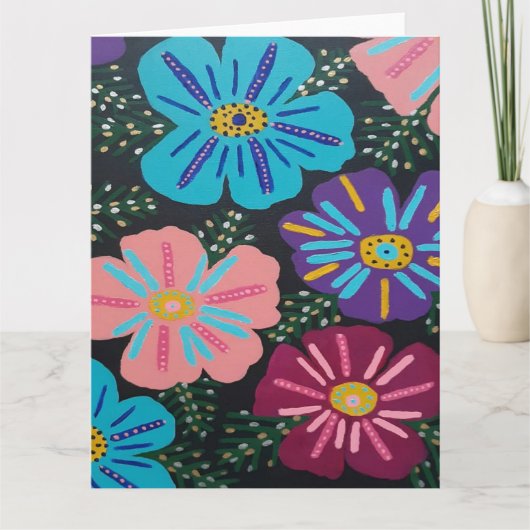 Big Pastel Flowers op Black Kaart (Voorkant)