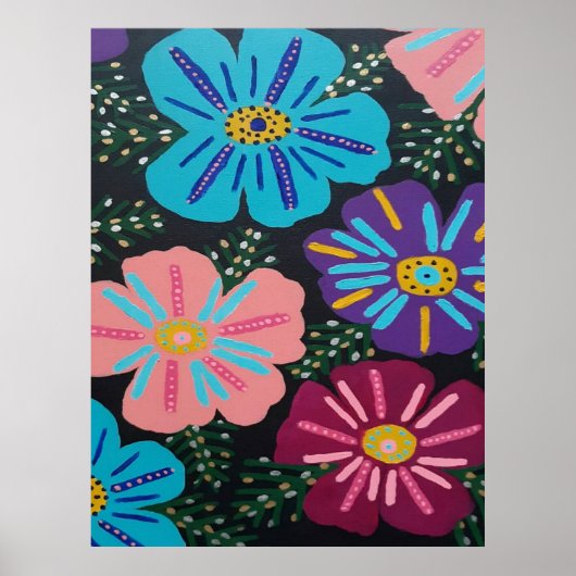 Big Pastel Flowers op Black Poster (Voorkant)