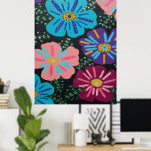 Big Pastel Flowers op Black Poster (Thuiskantoor)