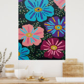 Big Pastel Flowers op Black Poster (Keuken)