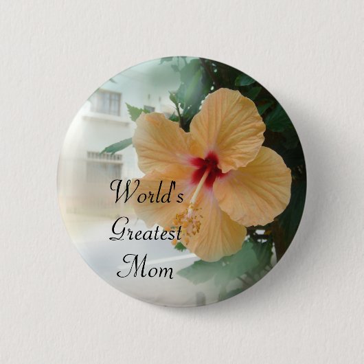 Big Peach Hibiscus Ronde Button 5,7 Cm (Voorkant)