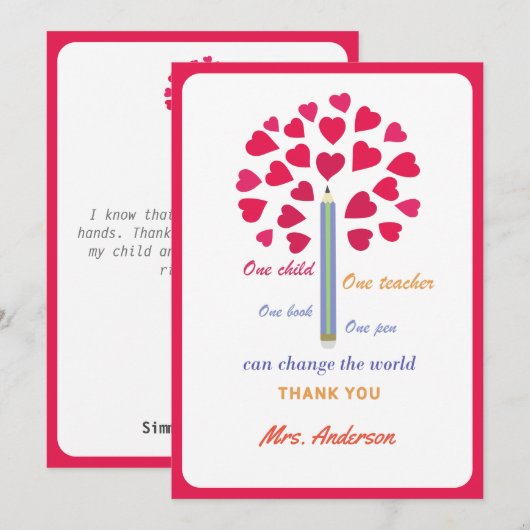 Big Pencil boom/lerarenwaardering Bedankkaart (Voorkant / Achterkant)