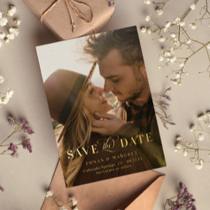 Big Photo Gold Foil Save the Date Folie Uitnodiging