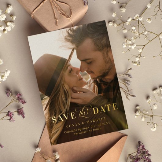 Big Photo Gold Foil Save the Date Folie Uitnodiging