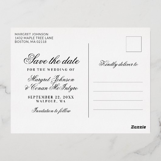 Big Photo Gold Foil Save the Date Folie Uitnodiging Briefkaart (Achterkant)