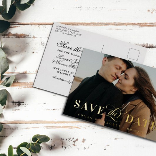 Big Photo Gold Foil Save the Date Folie Uitnodiging Briefkaart