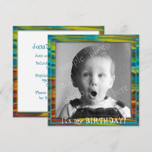 Big Photo Little Boy's Birthday Party Invitation Kaart (Voorkant / Achterkant)