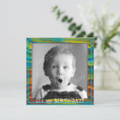 Big Photo Little Boy's Birthday Party Invitation Kaart (Staand voorkant)