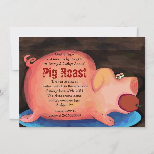 BIG PIGGY Pig Roast Bar-B-Que Party Invitation Kaart (Voorkant)
