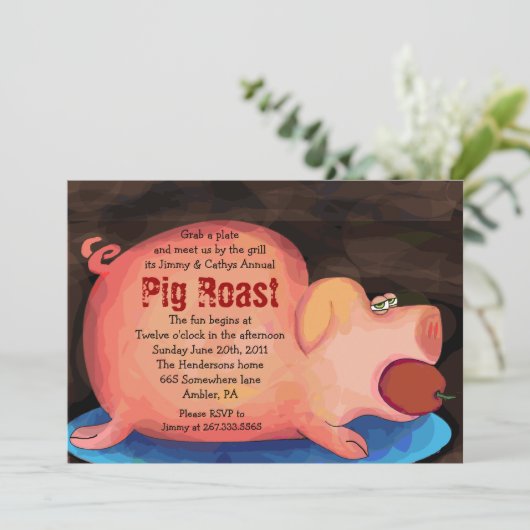 BIG PIGGY Pig Roast Bar-B-Que Party Invitation Kaart (Staand voorkant)