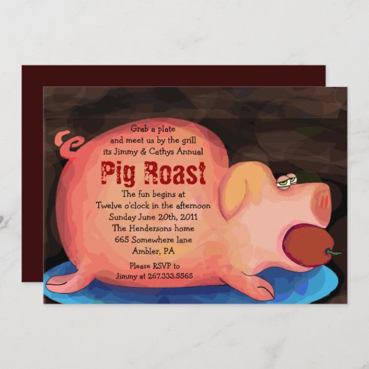 BIG PIGGY Pig Roast Bar-B-Que Party Invitation Kaart (Voorkant / Achterkant)