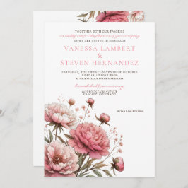 Big Pink Blooms Wedding Kaart