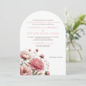 Big Pink Blooms Wedding Kaart (Staand voorkant)