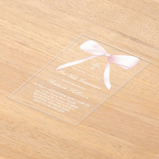 big pink bow | First Communion Acryl Uitnodigingen (Laagn)