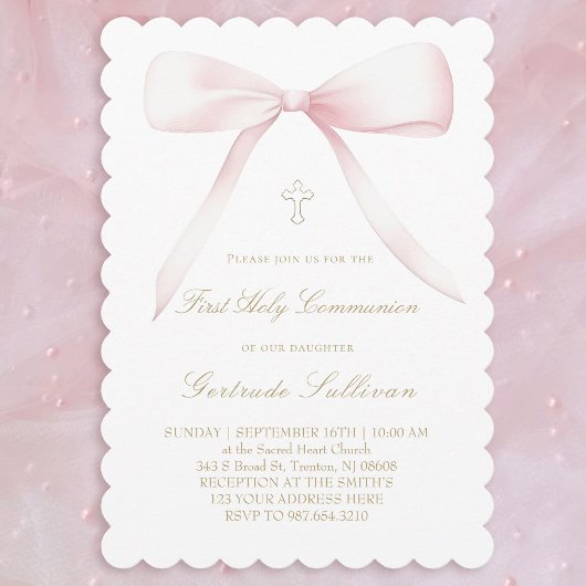 big pink bow | First Communion Kaart