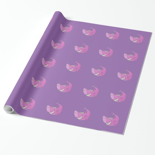 Big Pink Cartoon Shark Cadeaupapier (Uitgerold)