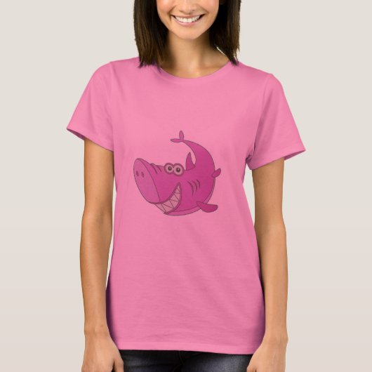 Big Pink Cartoon Shark T-shirt (Voorkant)
