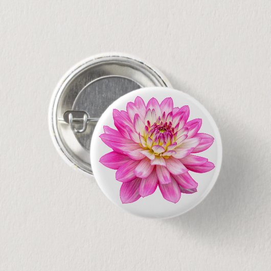 Big Pink Dahlia Ronde Button 3,2 Cm (Voorkant /achterkant)
