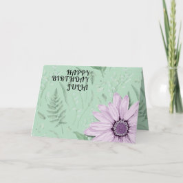 Big Pink Daisy Green Happy Birthday Custom Name Kaart