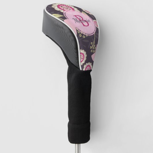 Big Pink Floral Tulip Pattern Monogram Golfheadcover (Schuin)