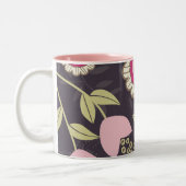 Big Pink Floral Tulip Pattern Tweekleurige Koffiemok (Links)