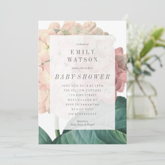 Big Pink Green Flower Baby shower Invitation Kaart (Staand voorkant)