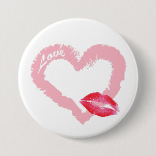 Big Pink Love Heart met Lips Ronde Button 7,6 Cm