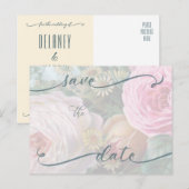 Big Pink Roses Save the Date Briefkaart Sjabloon (Voorkant / Achterkant)