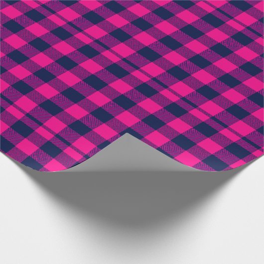 Big Pixel Check Plaid in Pink Navy Cadeaupapier (Hoek)